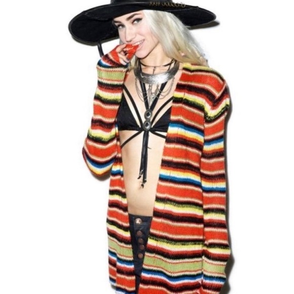 Wildfox Mohair Striped Mexican Blanket Cardigan Small Knit Colorful Small - Picture 1 of 6